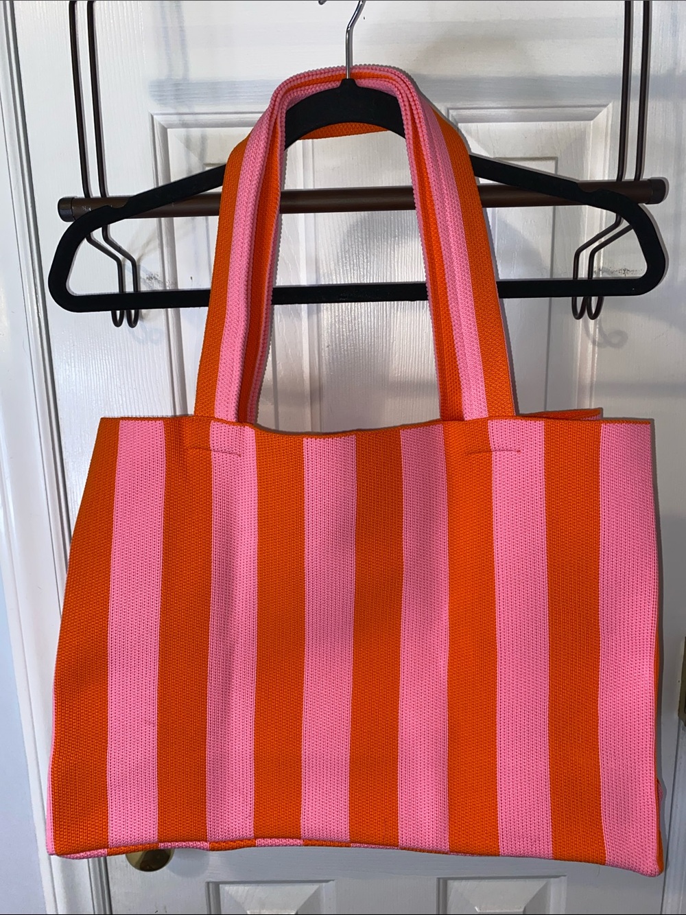 NWT Ulta Beauty Pink & Orange striped knit tote bag